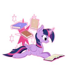 Size: 2500x2900 | Tagged: safe, artist:theartistsora, derpibooru import, twilight sparkle, twilight sparkle (alicorn), alicorn, pony, book, cutie mark background, female, folded wings, glowing horn, levitation, magic, magic aura, mare, outline, prone, reading, simple background, solo, telekinesis, transparent background