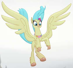 Size: 710x660 | Tagged: safe, derpibooru import, screencap, princess skystar, classical hippogriff, hippogriff, my little pony: the movie, cropped, feathered fetlocks, female, landing, solo, spread wings, wings