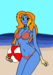 Size: 846x1196 | Tagged: safe, artist:jmaster99, derpibooru import, oc, oc only, oc:serenade, siren, equestria girls, beach, beach ball, bikini, clothes, gem, siren gem, swimsuit