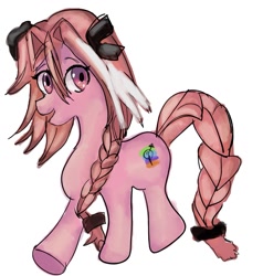 Size: 1299x1365 | Tagged: artist needed, safe, derpibooru import, earth pony, pony, astolfo, bow, braid, braided tail, fate, fate/grand order, hair bow, ponified, quality, simple background, solo, tail bow, underhoof, white background