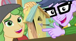 Size: 1487x807 | Tagged: safe, derpibooru import, screencap, microchips, sandalwood, equestria girls, friendship games, bird house, cropped, right there in front of me