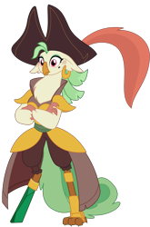 Size: 1778x2697 | Tagged: safe, artist:sketchmcreations, derpibooru import, captain celaeno, anthro, parrot, my little pony: the movie, amputee, beauty mark, crossed arms, ear piercing, earring, female, hat, jewelry, peg leg, piercing, pirate, pirate hat, prosthetic leg, prosthetic limb, prosthetics, simple background, transparent background, vector