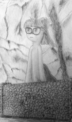 Size: 1084x1836 | Tagged: safe, artist:dreadpon, derpibooru import, sci-twi, twilight sparkle, unicorn, determination, determined, glasses, mountain, ponytail, solo, traditional art