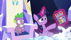 Size: 1280x720 | Tagged: safe, derpibooru import, screencap, spike, twilight sparkle, twilight sparkle (alicorn), alicorn, dragon, made in manehattan, archie andrews, archie comics, comic book, jughead, jughead jones, map, throne