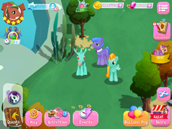 Size: 2048x1536 | Tagged: safe, derpibooru import, coloratura, cornicle, lightning dust, parish nandermane, changedling, earth pony, pegasus, pony, background changeling, background pony, female, game, game screencap, gameloft, hill song, male, mare, rara, stallion, trio