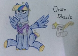 Size: 2120x1536 | Tagged: safe, artist:pumpkinpie59, derpibooru import, oc, oc only, oc:orion dazzle, pegasus, pony, clothes, male, necktie, offspring, parent:star tracker, parent:twilight sparkle, parents:twitracker, solo, stallion, sweater vest, traditional art