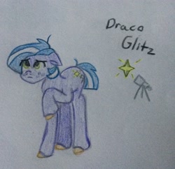 Size: 2048x1983 | Tagged: safe, artist:pumpkinpie59, derpibooru import, oc, oc only, oc:draco glitz, earth pony, pony, male, next generation, offspring, parent:star tracker, parent:twilight sparkle, parents:twitracker, solo, stallion, traditional art