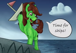 Size: 1280x896 | Tagged: safe, artist:chrisgotjar, derpibooru import, oc, oc only, oc:chrisgotjar, boat, cloud, dialogue, ocean, rock, sky, solo, speech bubble