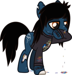 Size: 1084x1126 | Tagged: safe, artist:lightningbolt, derpibooru exclusive, derpibooru import, earth pony, pony, undead, zombie, zombie pony, .svg available, bags under eyes, blood, blood stains, bloodshot eyes, bone, bring me the horizon, clothes, colored pupils, crossover, description is relevant, dripping blood, drop dead clothing, hoof on face, indifferent, lidded eyes, looking down, male, miles "tails" prower, nosebleed, oliver sykes, ponified, rainbow blood, scar, shirt, simple background, solo, sonic the hedgehog, sonic the hedgehog (series), stallion, stitches, svg, tattoo, torn ear, transparent background, vector