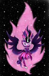 Size: 937x1453 | Tagged: safe, artist:alazak, derpibooru import, midnight sparkle, sci-twi, twilight sparkle, equestria girls, clothes, female, horn, night, solo, stars, wings