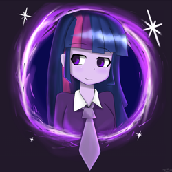 Size: 1280x1280 | Tagged: safe, artist:genericmlp, derpibooru import, twilight sparkle, equestria girls, clothes, magic, necktie, shirt, smiling, solo