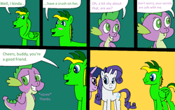 Size: 971x608 | Tagged: safe, artist:didgereethebrony, derpibooru import, rarity, spike, twilight sparkle, oc, oc:didgeree, dragon, pony, unicorn, comic:wreck of the renaissance, blushing, squee