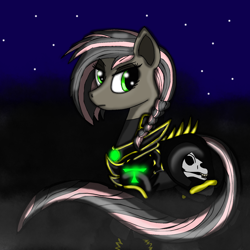 Size: 1600x1600 | Tagged: safe, artist:meteor-strike-mlp, derpibooru import, oc, armor, braid, power armor, skull, solo