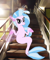 Size: 2823x3363 | Tagged: safe, artist:oceanrailroader, derpibooru import, silverstream, seapony (g4), school daze, irl, photo, ponies in real life, that hippogriff sure does love stairs