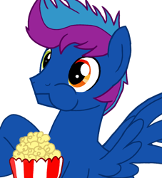 Size: 852x937 | Tagged: safe, derpibooru import, oc, oc only, oc:runner bolt, pegasus, pony, food, male, popcorn, simple background, solo, transparent background