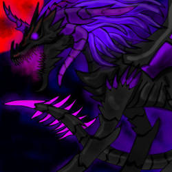 Size: 894x894 | Tagged: safe, artist:meteor-strike-mlp, derpibooru import, oc, oc:darthanos, monster pony, armor, blood moon, evil, monster, moon, purple eyes, roar, tall