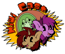 Size: 4000x3312 | Tagged: safe, artist:charrez, derpibooru import, oc, oc:lucy light, oc:mary rose, pegasus, pony, unicorn, brony radio germany, bust, logo, pacman eyes, simple background, text, transparent background