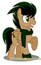 Size: 2776x4424 | Tagged: safe, artist:little903, derpibooru import, oc, oc:brisk might, pegasus, pony, clothes, male, raised hoof, scarf, simple background, solo, stallion, transparent background