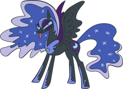 Size: 6552x4719 | Tagged: safe, artist:kopcap94, derpibooru import, nightmare moon, alicorn, pony, scare master, :p, absurd resolution, angry, big fat meanie, faic, female, frown, glare, mare, missing horn, mlem, nightmare mlem, pin the tail on the pony, simple background, solo, spread wings, tongue out, transparent background, vector, wings