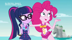 Size: 1280x720 | Tagged: safe, derpibooru import, screencap, pinkie pie, sci-twi, twilight sparkle, better together, equestria girls, friendship math, clothes, duo, duo female, female, geode of sugar bombs, geode of telekinesis, magical geodes, swimsuit