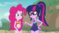 Size: 1280x720 | Tagged: safe, derpibooru import, screencap, pinkie pie, sci-twi, twilight sparkle, better together, equestria girls, friendship math, clothes, duo, duo female, female, swimsuit