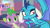 Size: 1280x720 | Tagged: safe, derpibooru import, screencap, princess ember, spike, dragon, earth pony, pony, school daze, background pony, confused, dragoness, female, male, mare, raised eyebrow, stallion