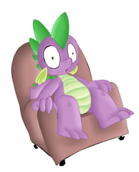 Size: 1857x2294 | Tagged: safe, artist:gsphere, artist:jbond, color edit, derpibooru import, edit, spike, dragon, chair, colored, male, painting, shrunken pupils, simple background, sitting, solo, thousand yard stare