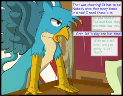 Size: 2350x1850 | Tagged: safe, artist:flash_draw, derpibooru import, gallus, sandbar, griffon, comic:boring days, bits, comic, frustrated, gallbar, gay, loser, male, poker, shipping