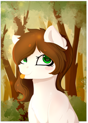 Size: 2300x3200 | Tagged: safe, artist:isorrayi, derpibooru import, oc, oc only, earth pony, pony, bust, female, forest, high res, mare, portrait, solo, tongue out