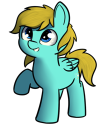 Size: 362x461 | Tagged: safe, artist:neuro, derpibooru import, oc, oc only, oc:balmy breeze, blue eyes, cute, happy, raised hoof, simple background, smiling, solo, transparent background, weapons-grade cute, yellow mane