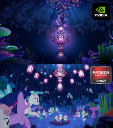 Size: 1814x2048 | Tagged: safe, derpibooru import, edit, edited screencap, screencap, sweetie belle, twilight sparkle, twilight sparkle (alicorn), alicorn, seapony (g4), my little pony: the movie, surf and/or turf, amd, comparison, graphics, nvidia, radeon, seaquestria, video card