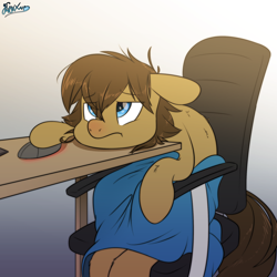 Size: 2000x2000 | Tagged: safe, artist:fluffyxai, derpibooru import, oc, oc:spirit wind, chair, computer mouse, male, sick, solo, stallion, table