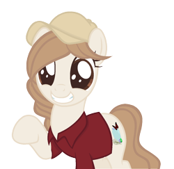 Size: 1132x1100 | Tagged: safe, artist:prettycritter16, derpibooru import, oc, oc:may, earth pony, pony, base used, cap, clothes, female, hat, mare, shirt, simple background, smiling, solo, transparent background