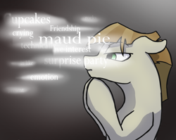 Size: 1260x1004 | Tagged: safe, artist:dragonsponies, derpibooru import, mudbriar, earth pony, pony, season 8, the maud couple, gray background, mind palace, sherlock, simple background, solo, text, thinking