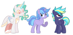 Size: 2672x1285 | Tagged: safe, artist:s1nb0y, derpibooru import, oc, oc only, draconequus, pegasus, pony, unicorn, female, male, mare, simple background, transparent background