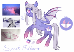 Size: 800x571 | Tagged: safe, artist:jellybeanbullet, derpibooru import, oc, oc only, oc:sunset flutter, bat pony, solo, watermark