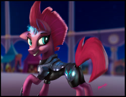 Size: 4000x3091 | Tagged: safe, artist:tavogdl, derpibooru import, fizzlepop berrytwist, tempest shadow, my little pony: the movie, broken horn, cute, eye scar, raised hoof, scar, smiling, solo, sparking horn, tempestbetes