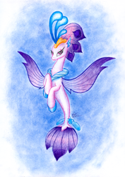 Size: 2440x3440 | Tagged: safe, artist:nightpaint12, derpibooru import, queen novo, pony, seapony (g4), my little pony: the movie, colored pencil drawing, female, gradient background, looking at you, solo, traditional art, underwater