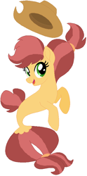 Size: 382x768 | Tagged: safe, artist:picclicker1, derpibooru import, oc, oc only, oc:honey crisp, seapony (g4), base used, cowboy hat, female, hat, mare, offspring, parent:applejack, parent:caramel, parents:carajack, seaponified, simple background, solo, species swap, stetson, white background