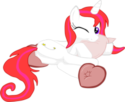 Size: 1352x1105 | Tagged: safe, artist:theeditormlp, derpibooru import, oc, oc:starlight, pony, unicorn, female, mare, pillow, plot, prone, simple background, solo, transparent background