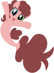 Size: 422x571 | Tagged: safe, artist:picclicker1, derpibooru import, oc, oc only, oc:molasses pie, seapony (g4), base used, female, heterochromia, mare, offspring, parent:cheese sandwich, parent:pinkie pie, parents:cheesepie, seaponified, simple background, solo, species swap, white background