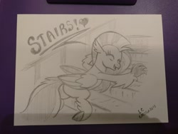 Size: 2080x1560 | Tagged: safe, artist:latecustomer, derpibooru import, silverstream, classical hippogriff, hippogriff, school daze, cute, diastreamies, female, solo, that hippogriff sure does love stairs, traditional art