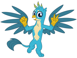 Size: 4200x3200 | Tagged: safe, artist:cheezedoodle96, derpibooru import, gallus, griffon, school daze, .svg available, claws, cute, gallabetes, grin, looking at you, male, paws, peace sign, simple background, smiling, solo, spread wings, svg, transparent background, vector, wings