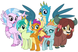 Size: 6000x4000 | Tagged: safe, artist:cheezedoodle96, derpibooru import, gallus, ocellus, sandbar, silverstream, smolder, yona, changedling, changeling, classical hippogriff, dragon, earth pony, griffon, hippogriff, pony, yak, school daze, .svg available, :p, absurd resolution, bunny ears (gesture), cloven hooves, crossed arms, crossed legs, cute, cuteling, diaocelles, diastreamies, excited, female, gallabetes, gasp, group, group photo, happy, jewelry, looking at you, male, monkey swings, necklace, open mouth, pose, sandabetes, shy, silly, simple background, smiling, smolderbetes, spread wings, student six, svg, teenager, tongue out, transparent background, vector, wings, yonadorable