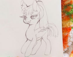 Size: 1469x1150 | Tagged: safe, artist:va1ly, derpibooru import, oc, pegasus, pony, chibi, female, mare, monochrome, solo, traditional art