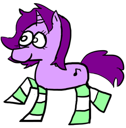 Size: 1205x1230 | Tagged: safe, artist:bigsneks, derpibooru import, oc, oc only, oc:mable syrup, unicorn, blind, clothes, simple background, socks, solo, striped socks, transparent background