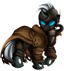 Size: 2550x2850 | Tagged: safe, artist:pridark, derpibooru import, oc, oc only, changeling, fallout equestria, badass, changeling oc, clothes, coat, commission, fallout, fallout: new vegas, gas mask, mask, simple background, solo, transparent background