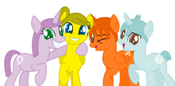 Size: 1190x584 | Tagged: safe, artist:katie-the-cat1, derpibooru import, pony, chunk, looking at you, mr. squiggles, num nums, one eye closed, open mouth, pipsqueak (the zhuzhus), ponified, smiling, the zhuzhus, wink