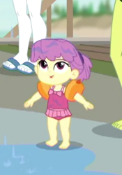 Size: 230x328 | Tagged: safe, derpibooru import, screencap, bulk biceps, water lily (equestria girls), better together, equestria girls, x marks the spot, baby, barefoot, clothes, cropped, cute, feet, flip-flops, sandals, swimsuit, wet