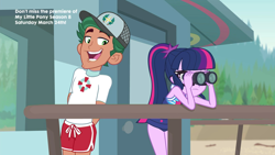 Size: 1920x1080 | Tagged: safe, derpibooru import, screencap, sci-twi, timber spruce, twilight sparkle, better together, equestria girls, unsolved selfie mysteries, clothes, female, lifeguard timber, male, shipping, straight, swimsuit, timbertwi
